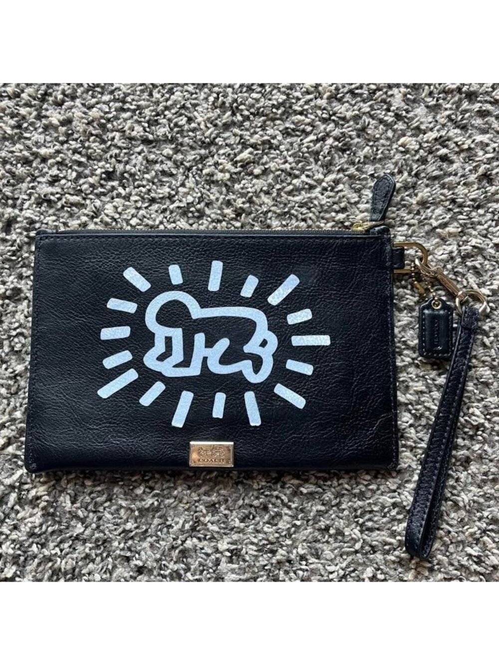 Coach‎ x Keith Haring Black Leather Wristlet Pouch “Radiant Baby” Artistic LGTBQ